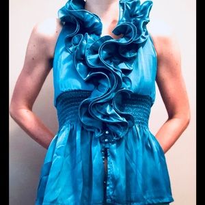 Fashion Exit Turquoise Halter Top Shirt. Sz XL